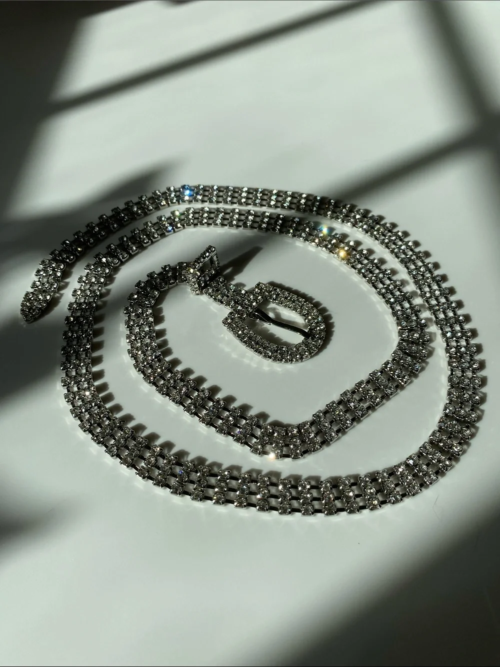 37in Silver Tone Crystal Belt